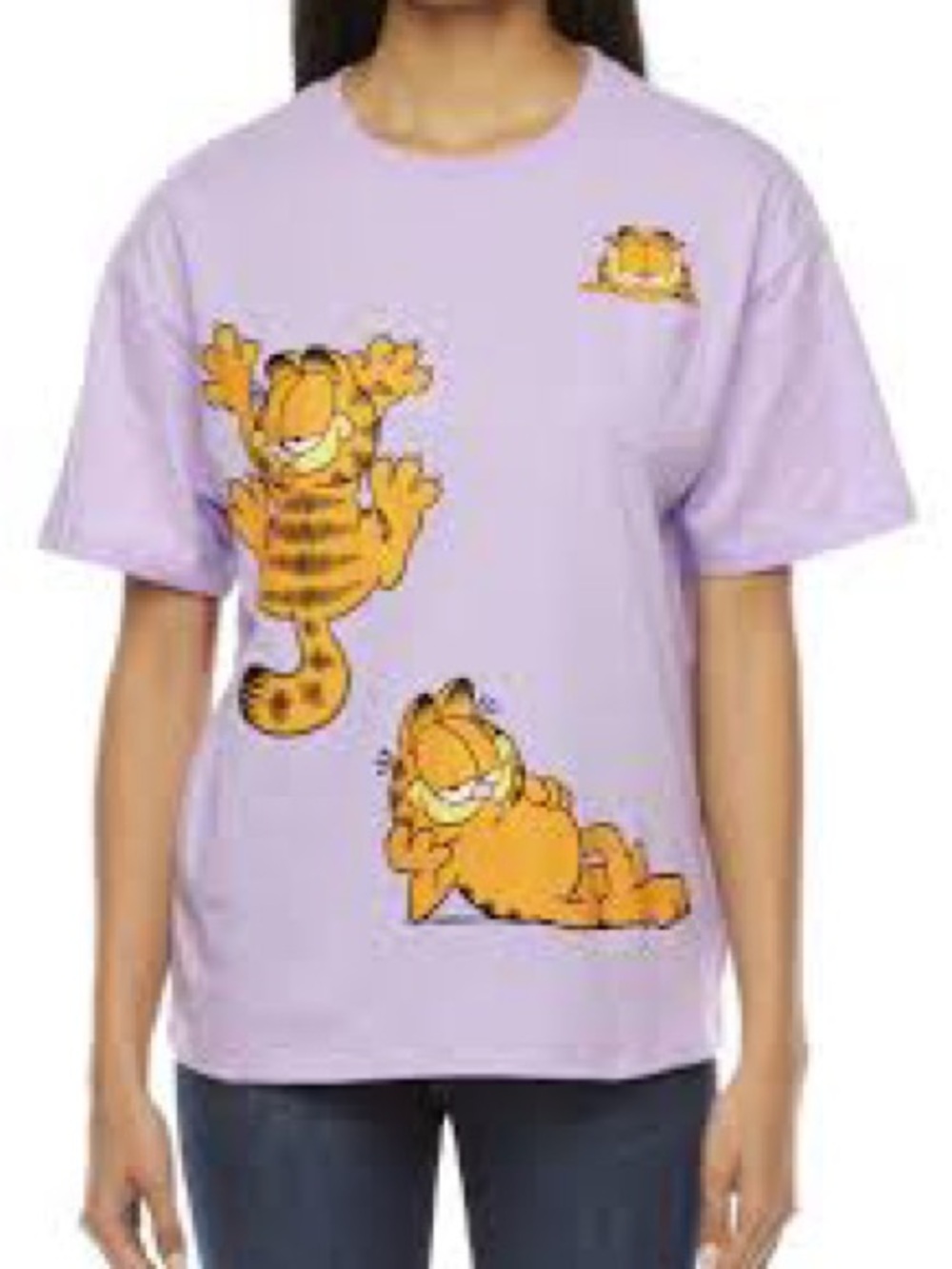 Nickelodeon Lavender Garfield Short Sleeve Graphic Tee t-shirt peeking out top S